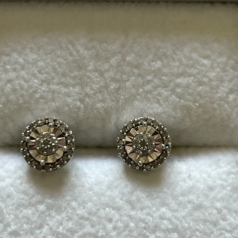 sterling silver diamond earrings - Picture 3 of 4